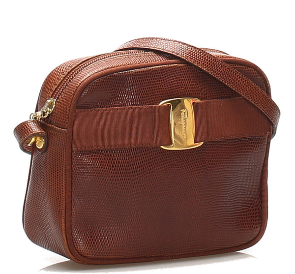 サルヴァトーレフェラガモ DE-21 3096 ブラウン 茶 レザー ショルダーバッグ Salvatore Ferragamo レディース 中古