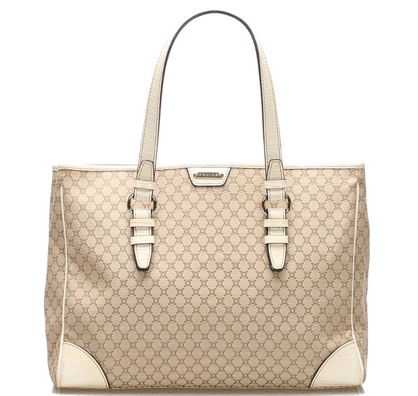 セリーヌ マカダム ベージュ キャンバス レザー トートバッグ レディース CELINE 【中古】