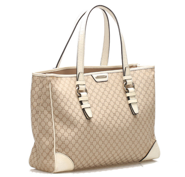 セリーヌ マカダム ベージュ キャンバス レザー トートバッグ レディース CELINE 【中古】