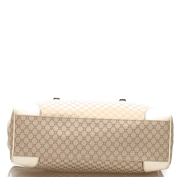 セリーヌ マカダム ベージュ キャンバス レザー トートバッグ レディース CELINE 【中古】