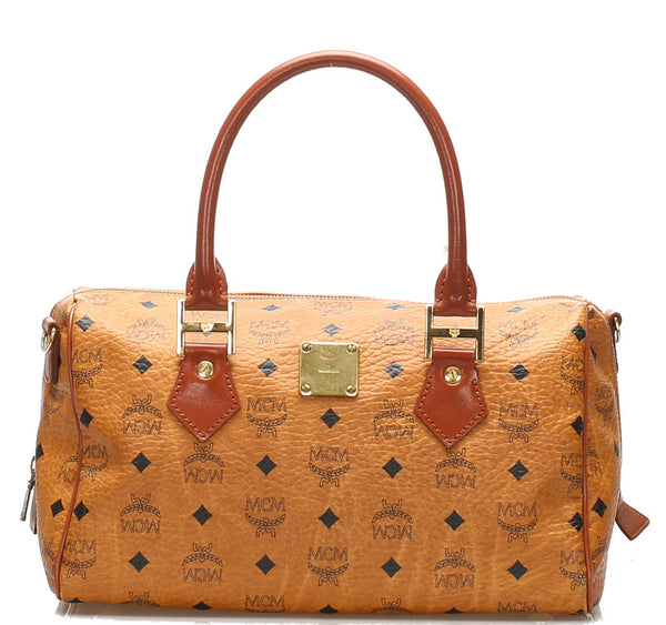 エム シー エム ブラウン 茶 レザー ハンドバッグ MCM レディース 中古