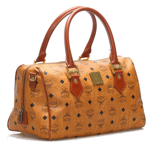 エム シー エム ブラウン 茶 レザー ハンドバッグ MCM レディース 中古