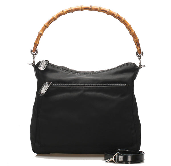 グッチ バンブー ブラック 黒 ナイロン ハンドバッグ レディース GUCCI 中古