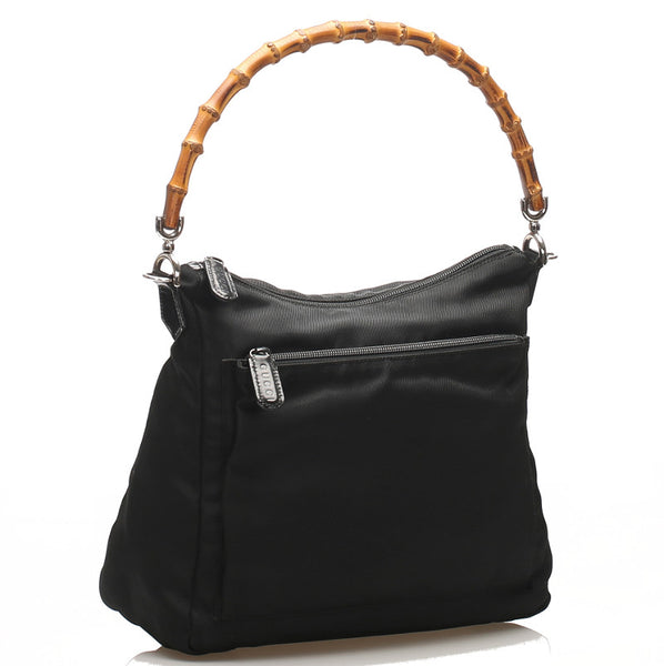 グッチ バンブー ブラック 黒 ナイロン ハンドバッグ レディース GUCCI 中古