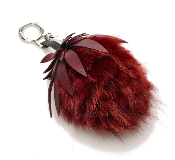 フェンディ ワインレッド ファー レザー チャーム ユニセックス FENDI 中古