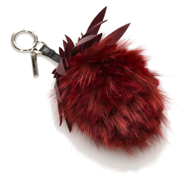フェンディ ワインレッド ファー レザー チャーム ユニセックス FENDI 中古