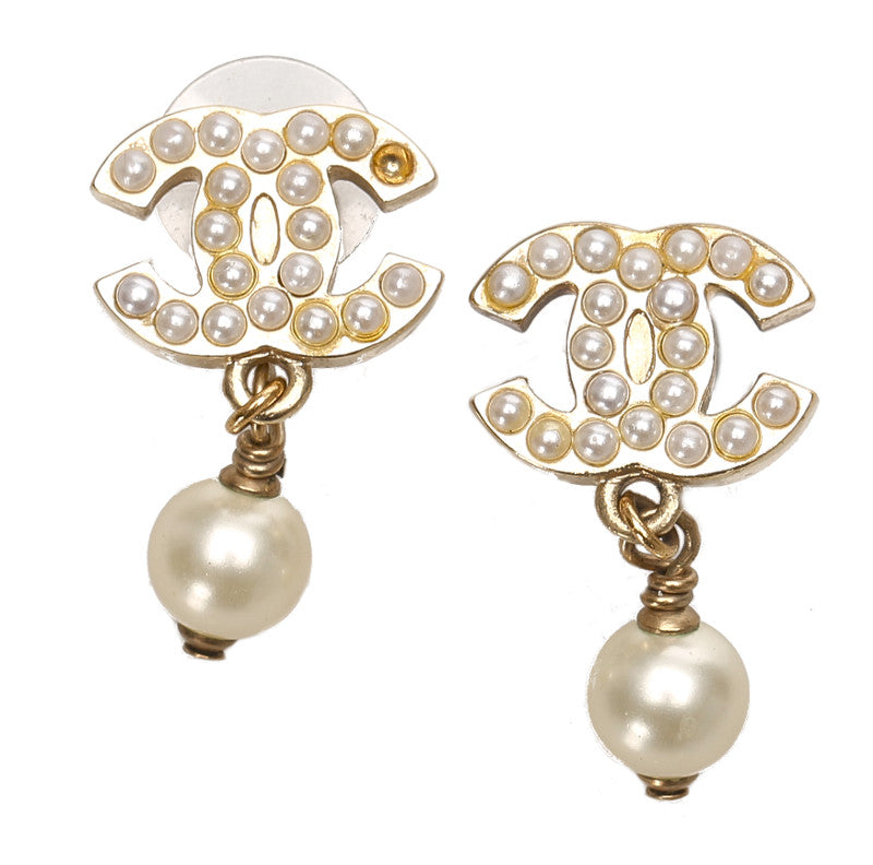 シャネル ココマーク フェイクパール ゴールド ホワイト メッキ ピアス レディース CHANEL 中古