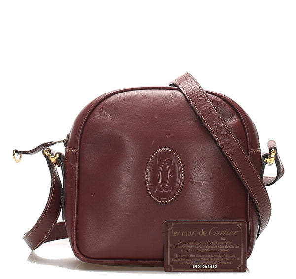 カルティエ ワインレッド レザー ショルダーバッグ レディース CARTIER 中古