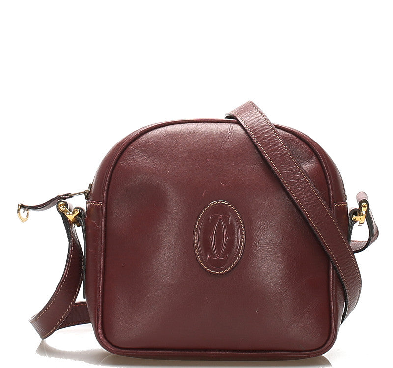 カルティエ ワインレッド レザー ショルダーバッグ レディース CARTIER 中古