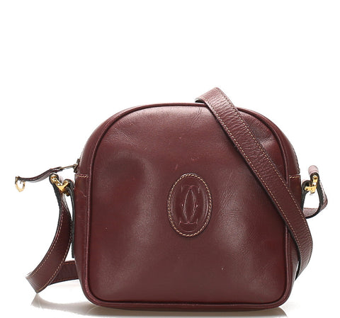 カルティエ ワインレッド レザー ショルダーバッグ レディース CARTIER 中古