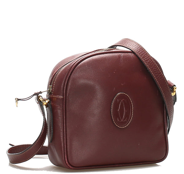 カルティエ ワインレッド レザー ショルダーバッグ レディース CARTIER 中古