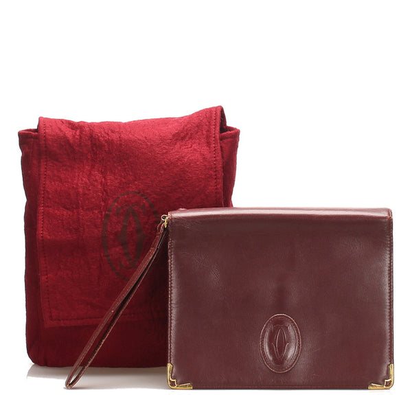 カルティエ ワインレッド レザー セカンドバッグ レディース CARTIER 中古