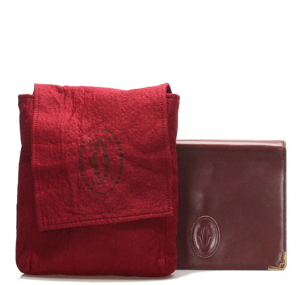 カルティエ ワインレッド レザー セカンドバッグ レディース CARTIER 中古