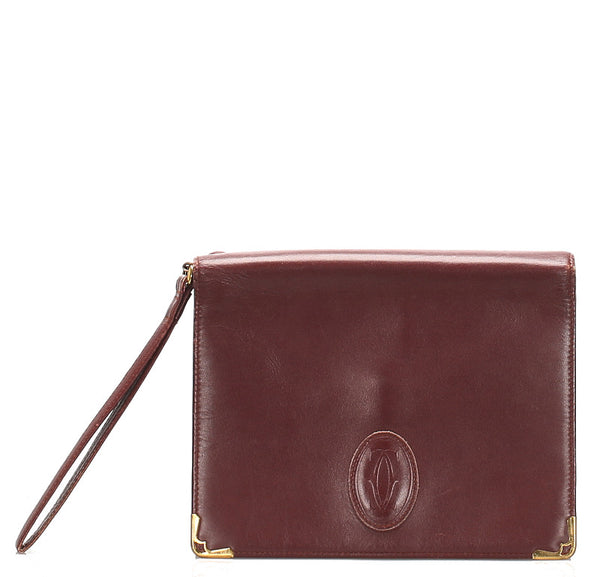 カルティエ ワインレッド レザー セカンドバッグ レディース CARTIER 中古