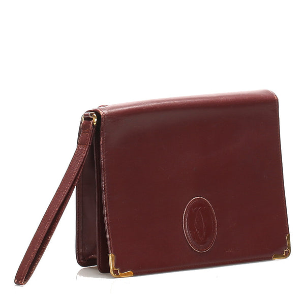 カルティエ ワインレッド レザー セカンドバッグ レディース CARTIER 中古