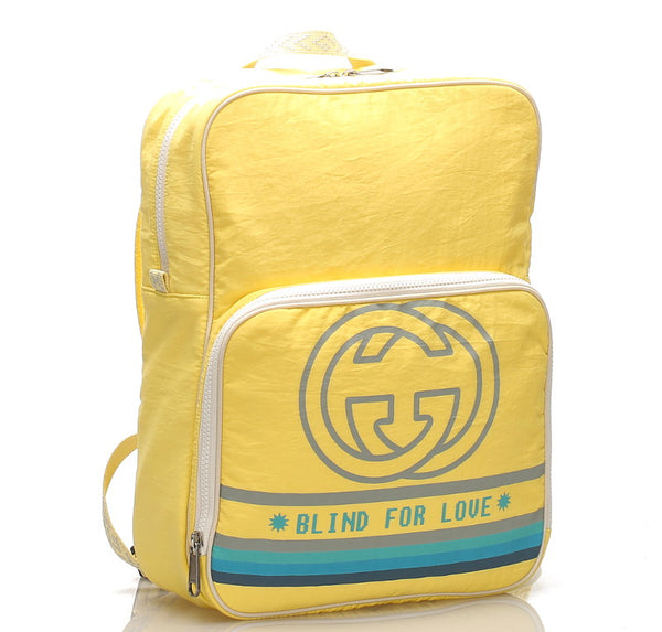 グッチ ブラインド フォー ラブ 536724 イエロー グレー ブルー ナイロン リュック バックパック ユニセックス GUCCI 中古