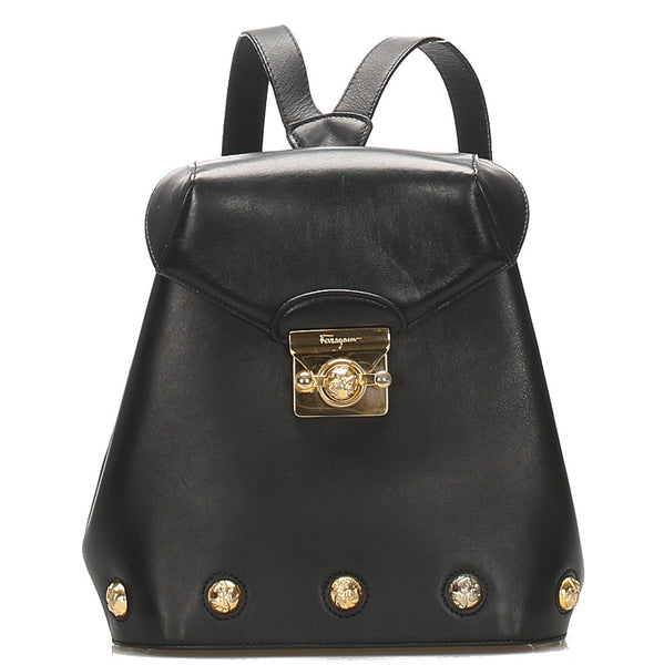 サルヴァトーレフェラガモ DQ-21 5207 ブラック レザー リュック バックパック レディース Salvatore Ferragamo 中古