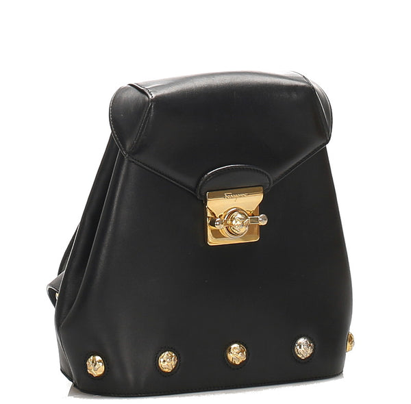 サルヴァトーレフェラガモ DQ-21 5207 ブラック レザー リュック バックパック レディース Salvatore Ferragamo 中古