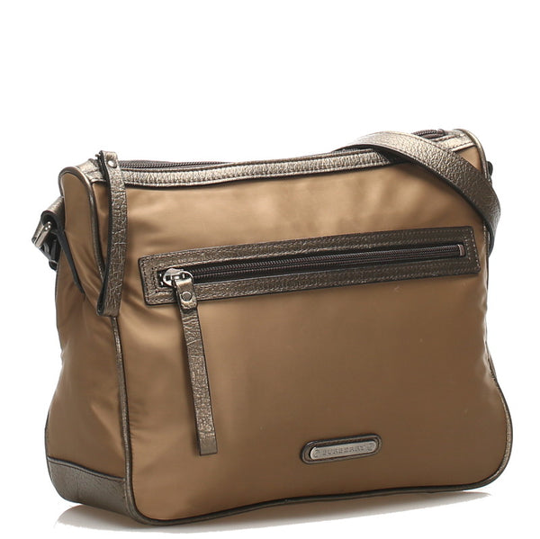 バーバリー ブラウン ナイロン レザー 斜め掛け ショルダーバッグ ユニセックス BURBERRY 中古