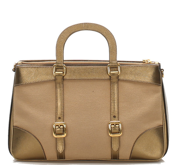 プラダ ベージュ ゴールド キャンバス レザー ハンドバッグ ショルダーバッグ 2WAY レディース PRADA 中古