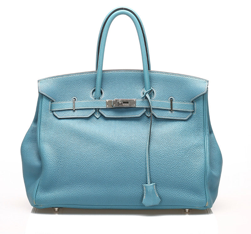 エルメス バーキン35 水色 レザー ハンドバッグ レディース HERMES □I刻印(2005年制)刻印 中古