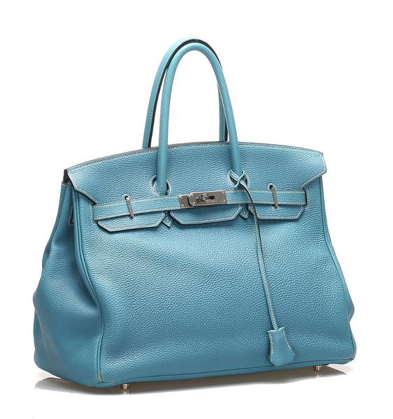 エルメス バーキン35 水色 レザー ハンドバッグ レディース HERMES □I刻印(2005年制)刻印 中古