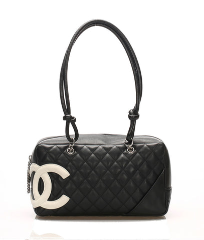 シャネル カンボン ブラック 黒 レザー ショルダーバッグ レディース CHANEL 中古