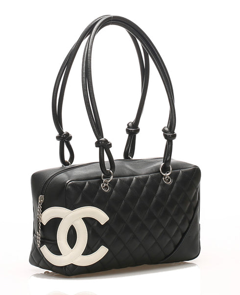 シャネル カンボン ブラック 黒 レザー ショルダーバッグ レディース CHANEL 中古
