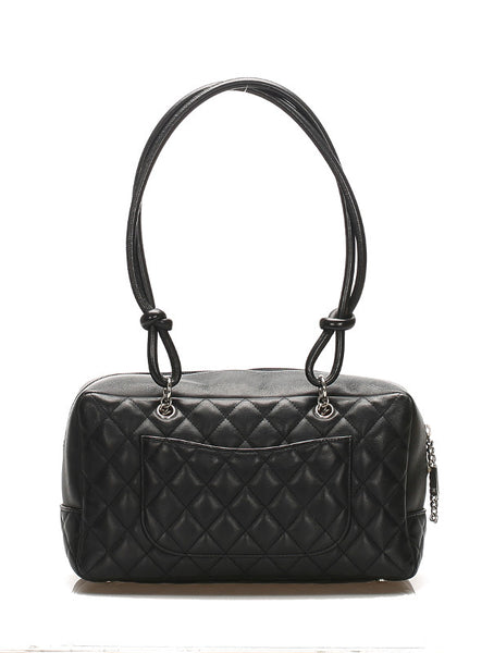 シャネル カンボン ブラック 黒 レザー ショルダーバッグ レディース CHANEL 中古