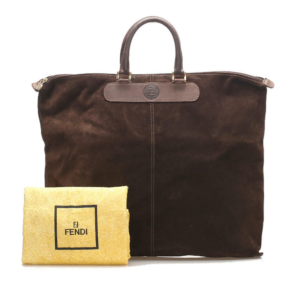 フェンディ ブラウン スウェード レザー トートバッグ ユニセックス FENDI 中古