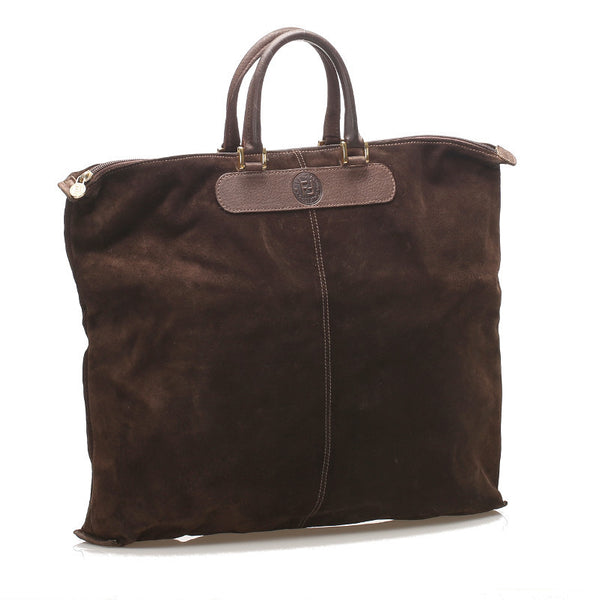 フェンディ ブラウン スウェード レザー トートバッグ ユニセックス FENDI 中古