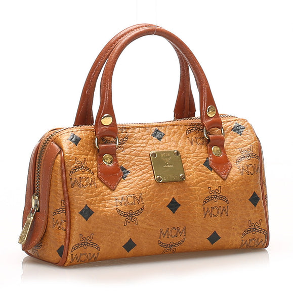 エム シー エム ブラウン 茶 レザー ハンドバッグ ユニセックス MCM 中古