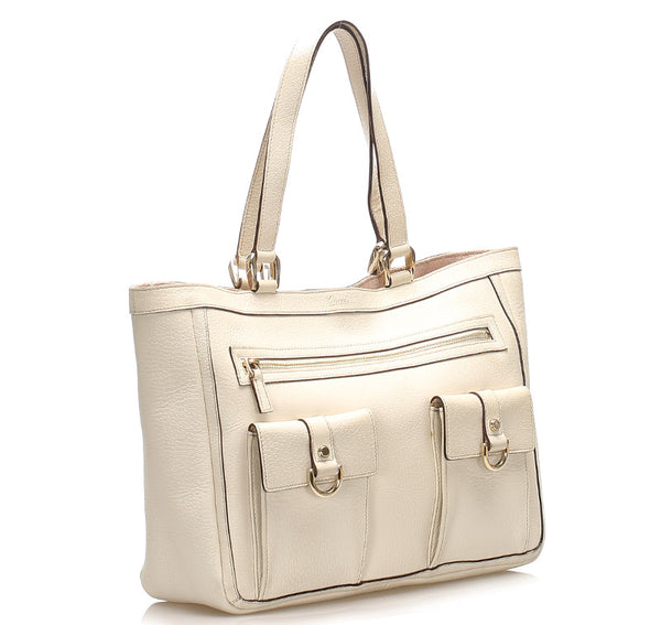 グッチ アビー 146247 ホワイト 白 レザー トートバッグ レディース GUCCI 中古