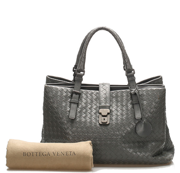 ボッテガヴェネタ イントレチャート グレー レザー トートバッグ ユニセックス BOTTEGAVENETA 中古