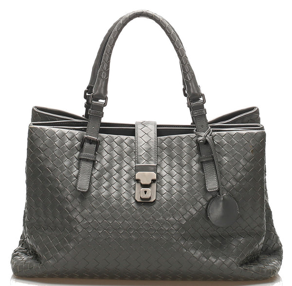 ボッテガヴェネタ イントレチャート グレー レザー トートバッグ ユニセックス BOTTEGAVENETA 中古