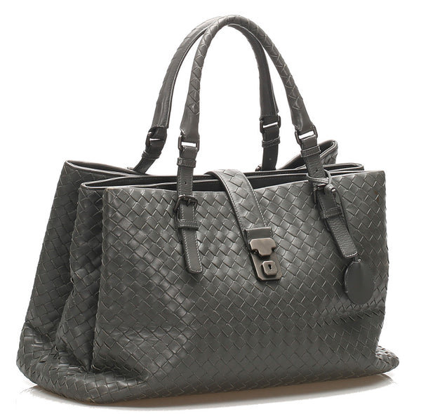 ボッテガヴェネタ イントレチャート グレー レザー トートバッグ ユニセックス BOTTEGAVENETA 中古