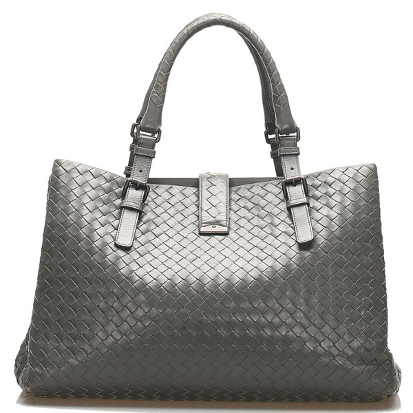 ボッテガヴェネタ イントレチャート グレー レザー トートバッグ ユニセックス BOTTEGAVENETA 中古