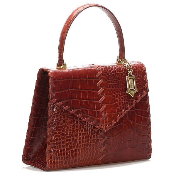 イヴ サンローラン ワインレッド クロコ型押し ハンドバッグ レディース YVES SAINT LAURENT 中古