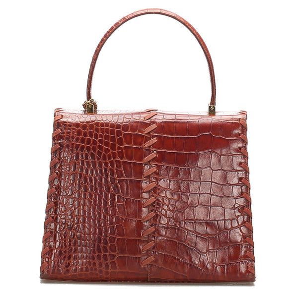 イヴ サンローラン ワインレッド クロコ型押し ハンドバッグ レディース YVES SAINT LAURENT 中古