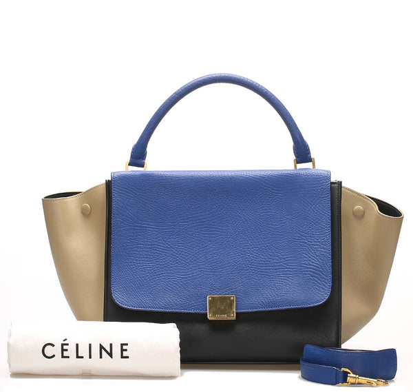 セリーヌ トラベーズ ブルー ブラック レザー ハンドバッグ レディース CELINE 中古