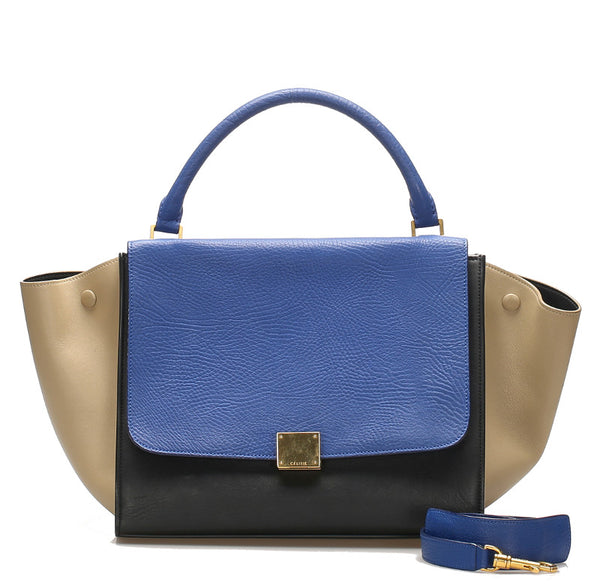 セリーヌ トラベーズ ブルー ブラック レザー ハンドバッグ レディース CELINE 中古