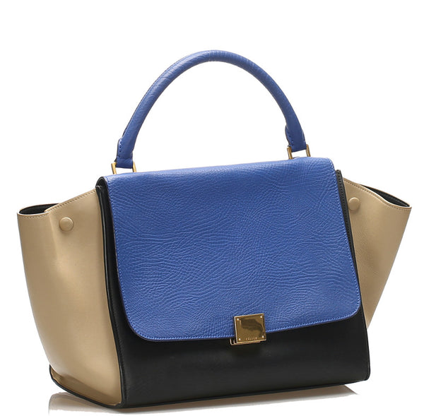 セリーヌ トラベーズ ブルー ブラック レザー ハンドバッグ レディース CELINE 中古