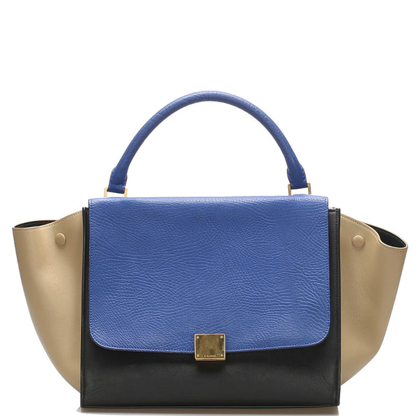 セリーヌ トラベーズ ブルー ブラック レザー ハンドバッグ レディース CELINE 中古