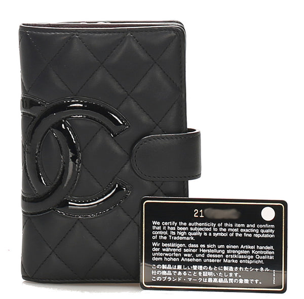 シャネル カンボンライン ブラック 黒 レザー 二つ折り財布 レディース CHANEL 中古
