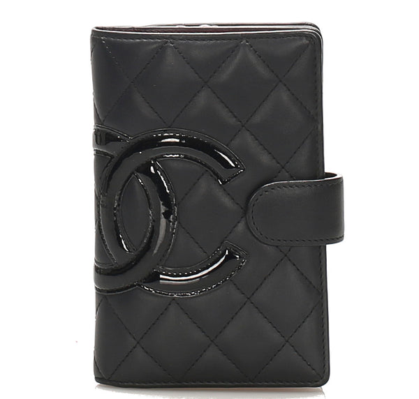 シャネル カンボンライン ブラック 黒 レザー 二つ折り財布 レディース CHANEL 中古