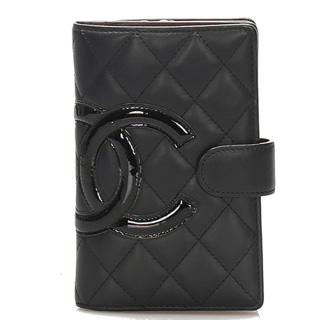 シャネル カンボンライン ブラック 黒 レザー 二つ折り財布 レディース CHANEL 中古