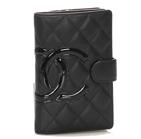 シャネル カンボンライン ブラック 黒 レザー 二つ折り財布 レディース CHANEL 中古