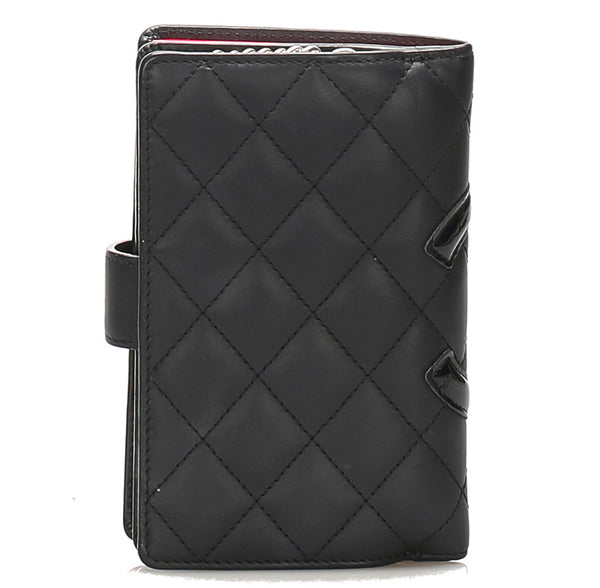 シャネル カンボンライン ブラック 黒 レザー 二つ折り財布 レディース CHANEL 中古