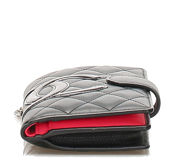 シャネル カンボンライン ブラック 黒 レザー 二つ折り財布 レディース CHANEL 中古