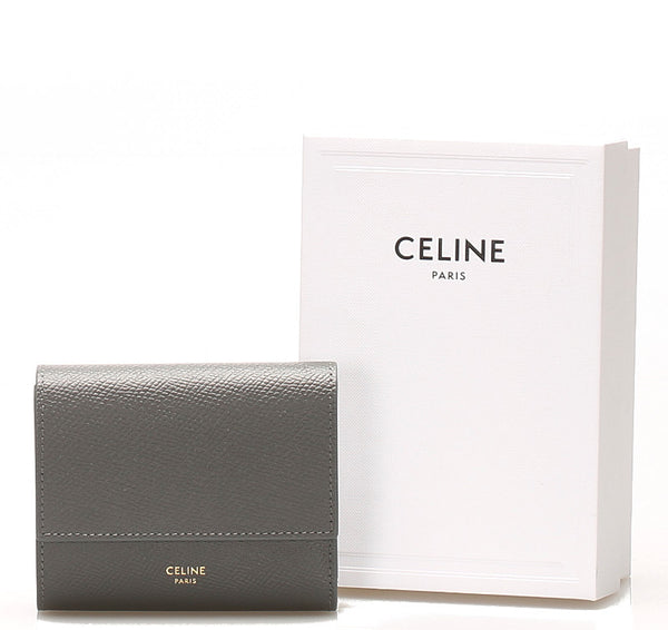 セリーヌ グレー  レザー 三つ折り財布 レディース CELINE 中古